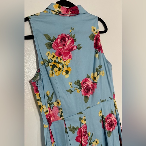 Unique Vintage Light Blue & Blooming Floral Print Button Up Swing Dress NWT L - Picture 6 of 10